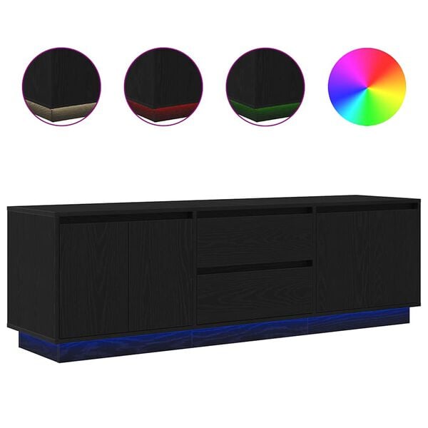 vidaXL TV Cabinet with LED Lights Black Oak 160.5x41x50 cm