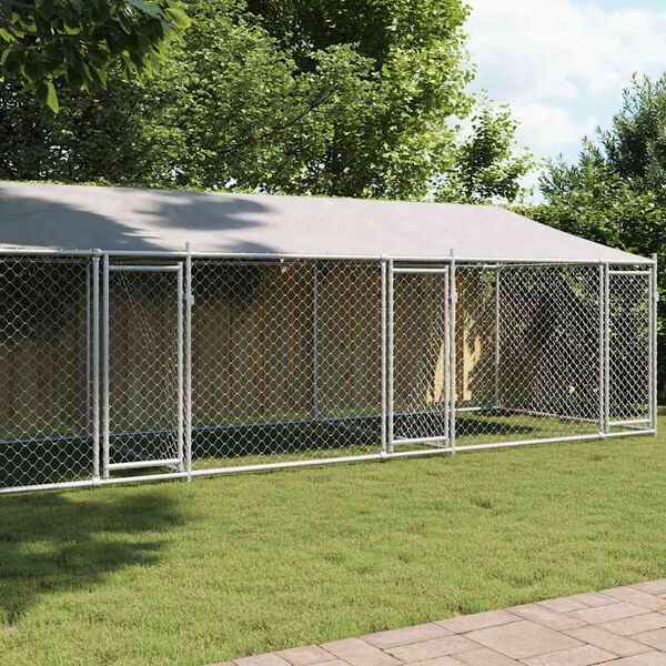 vidaXL Dog Cage with Roof and Doors Grey 8x2x2 m Galvanised Steel