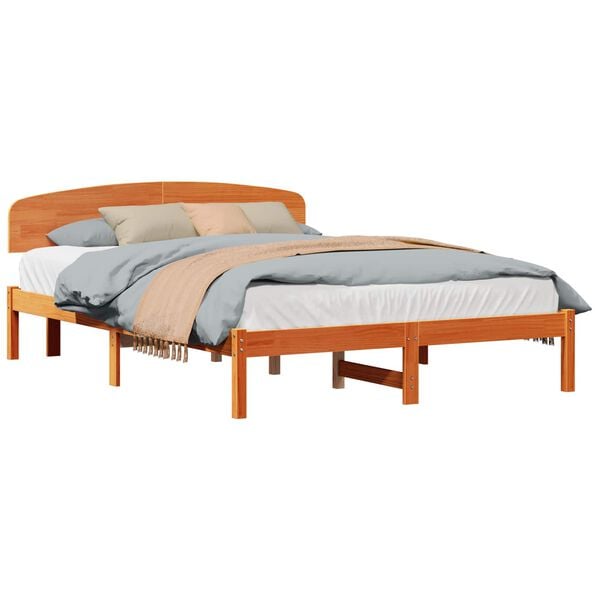 vidaXL Bed Frame with Headboard Wax Brown 150 x 200 cm Solid Pine Wood