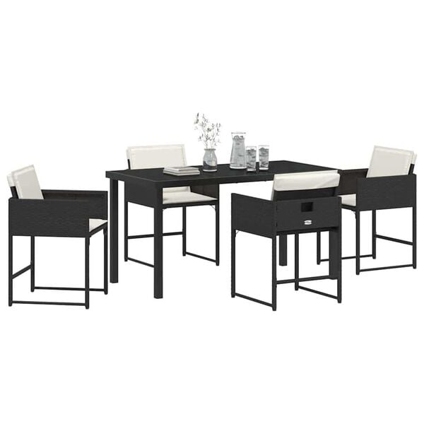 vidaXL Garden Dining Set 5 pcs Black Poly Rattan