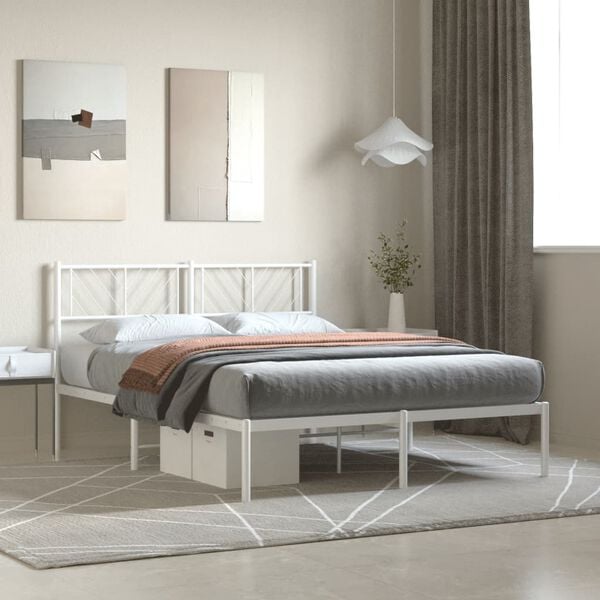 vidaXL Metal Bed Frame without Mattress with Headboard White 120x200cm