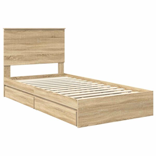 vidaXL Storage Bed with Drawer Sonoma Oak 100 x 200 cm Engineered Wood