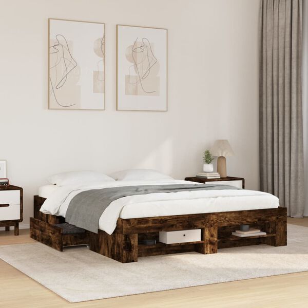 vidaXL Bed Frame without Mattress Smoked Oak 150x200 cm King Size Engineered Wood