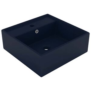 vidaXL Luxury Basin Overflow Square Matt Dark Blue 41x41 cm Ceramic