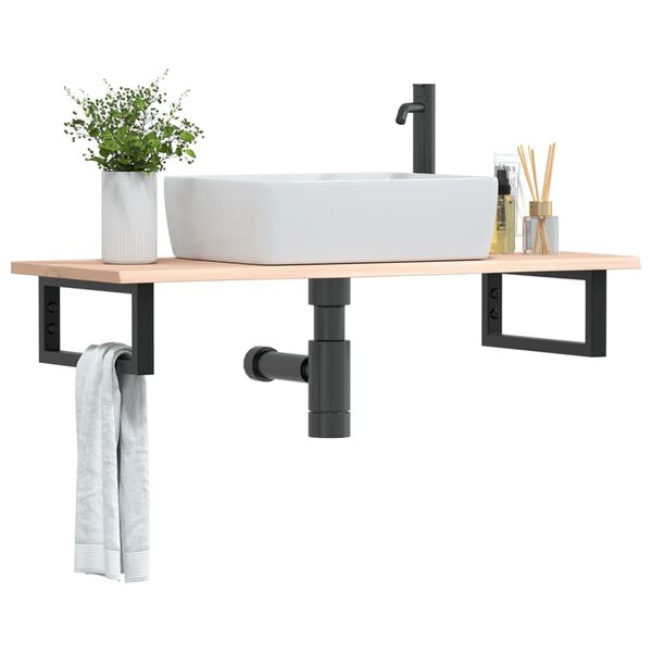 vidaXL Basin Shelf Wall Mounted Steel and Solid Wood Oak