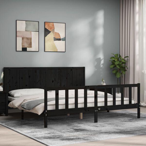 vidaXL Bed Frame without Mattress Black 200x200 cm Solid Wood Pine