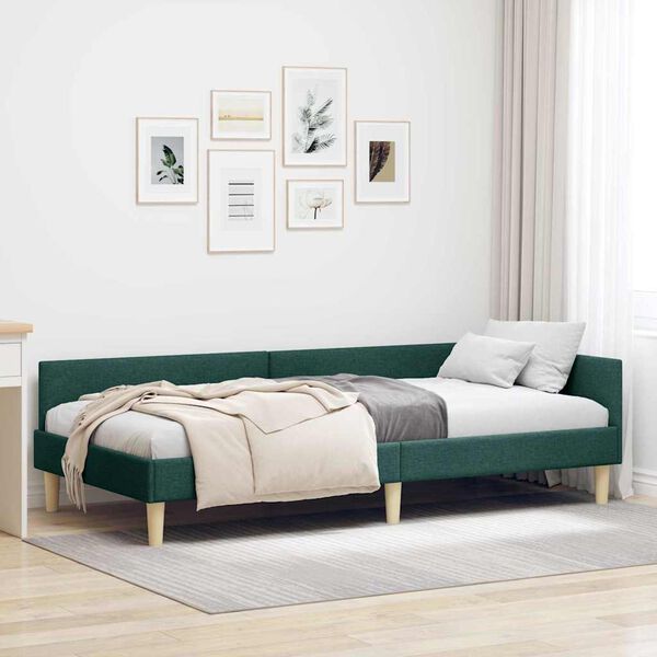 vidaXL Corner Bed Frame with Headboard Dark Green 100 x 200 cm Fabric