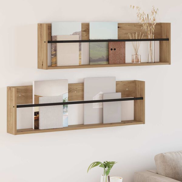 vidaXL Magazine Rack with Shelf 2 pcs Artisan Oak 100 x 12 x 30 cm