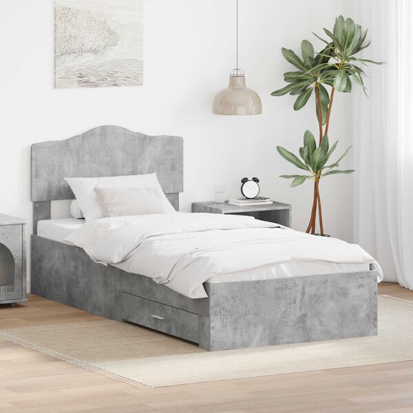 vidaXL Bed Frame with Drawer Concrete Grey 90 x 190 cm Engineered Wood