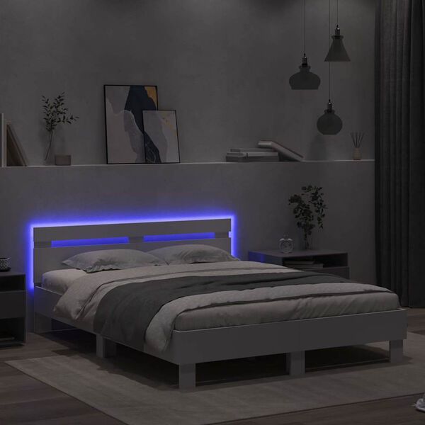 vidaXL Bed Frame with LED White 152 x 203 cm Engineered Wood