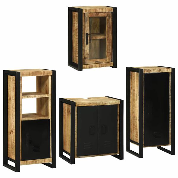 vidaXL Bathroom Furniture Set with Door 4 pcs Brown Solid Mango Wood