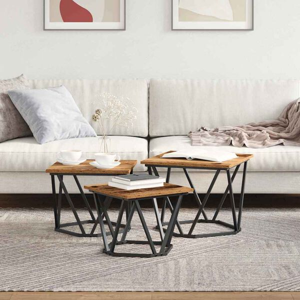vidaXL Coffee Table 3 pcs Old Wood Engineered Wood and Steel
