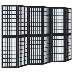vidaXL Room Divider 6 Panels Black Solid Wood Paulownia