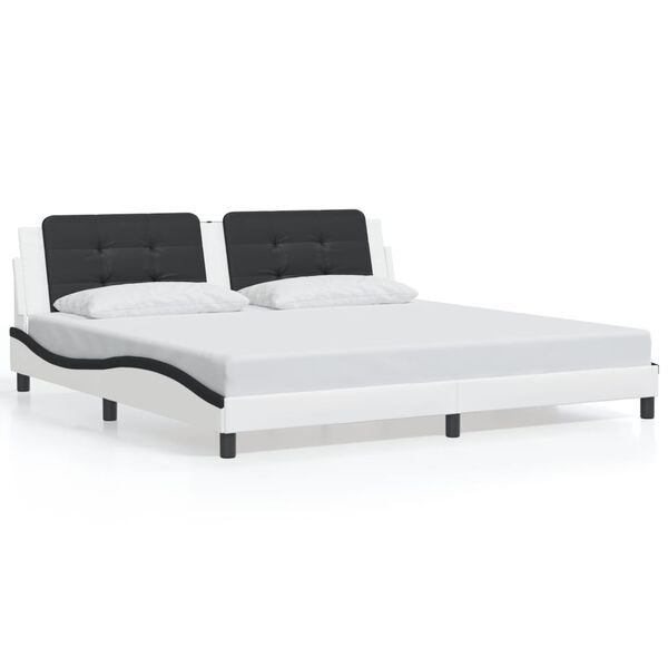 vidaXL Bed Frame without Mattress "Zadar" White and Black 200x200 cm Faux Leather