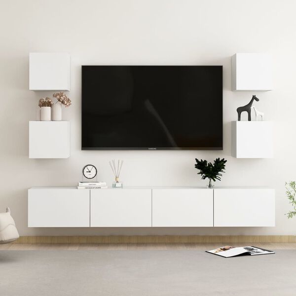 vidaXL 6 Piece TV Cabinet Set White Engineered Wood