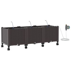 vidaXL Garden Planter with Irrigation&Wheels 3 pcs Brown PP