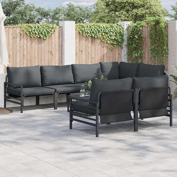 vidaXL Garden Sofa Set with Cushion 7 pcs Anthracite Steel & Fabric