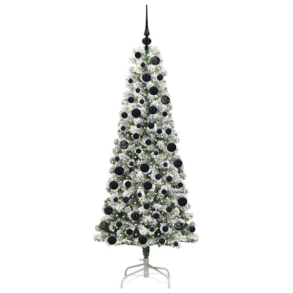 vidaXL Artificial Hinged Christmas Tree Green and White 180 cm