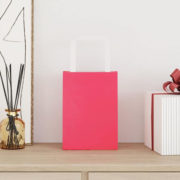 vidaXL Paper Bags 250 pcs with Handles Pink 15x8x21 cm