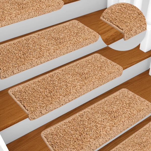 vidaXL Stair Mats 10 pcs 65x21x4 cm Beige Rectangular Edge