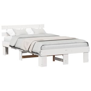 vidaXL Bed Frame with Headboard White 135 x 190 cm Solid Pine Wood