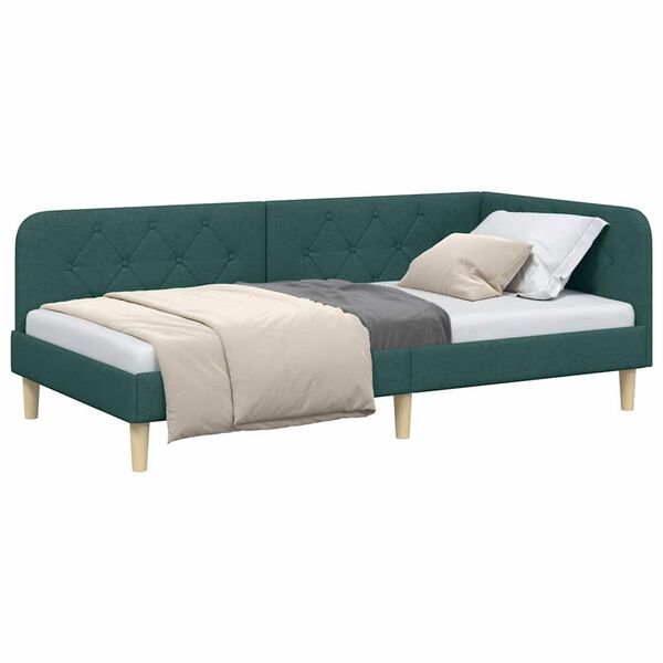 vidaXL Corner Bed Frame with Headboard Dark Green 100 x 200 cm Fabric
