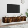 vidaXL TV Wall Cabinets with LED Lights 2 pcs Smoked Oak 80x35x31 cm