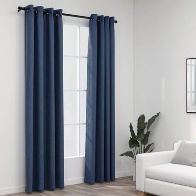vidaXL Linen-Look Blackout Curtains with Grommets 2 pcs Blue 140x245cm
