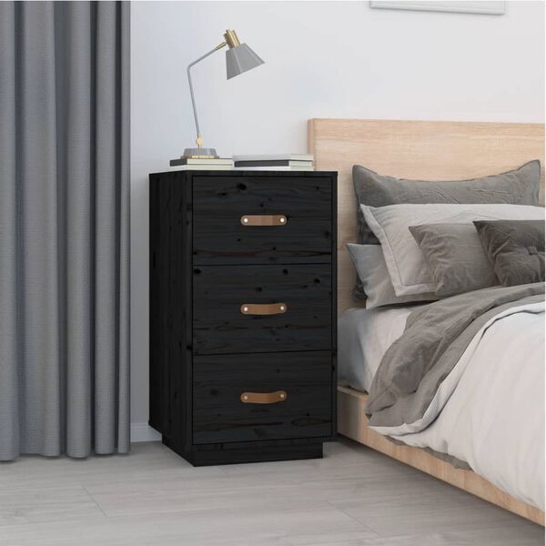 vidaXL Bedside Cabinets 2 pcs Black 40x40x75 cm Solid Wood Pine