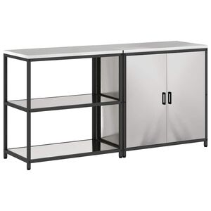 vidaXL Kitchen Storage Set with Shelf 2 pcs Silver Stainless Steel