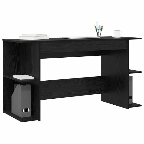 vidaXL Desk with Shelf Black oak 140 x 50 x 75 cm Engineered wood