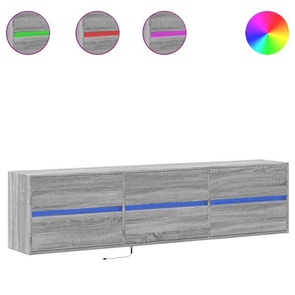 vidaXL TV Wall Cabinet with LED Grey Sonoma 180x31x45 cm