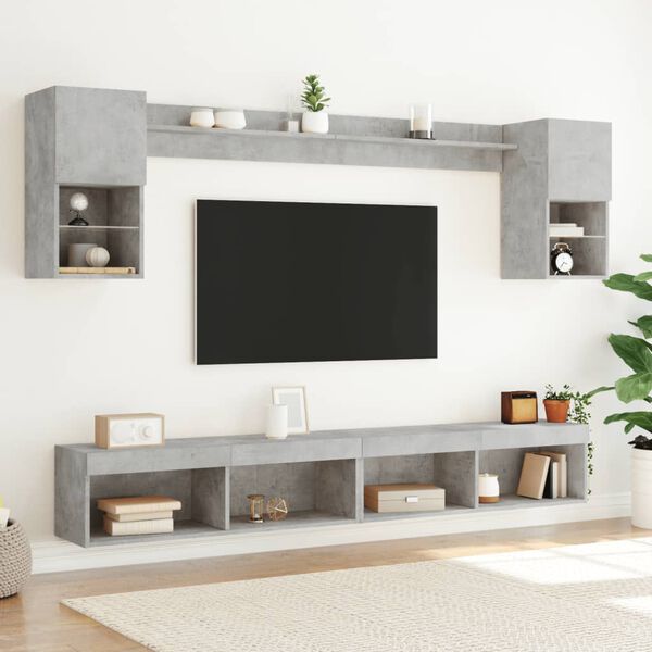 vidaXL 6 Piece TV Wall Units with LED Concrete Grey Engineered Wood