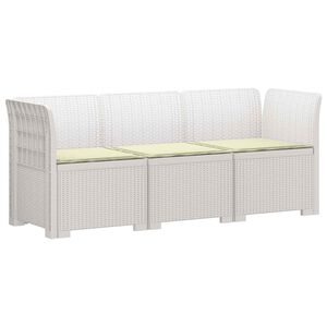 vidaXL 3-Seater Garden Sofa with Cushions Rattan Look PP White