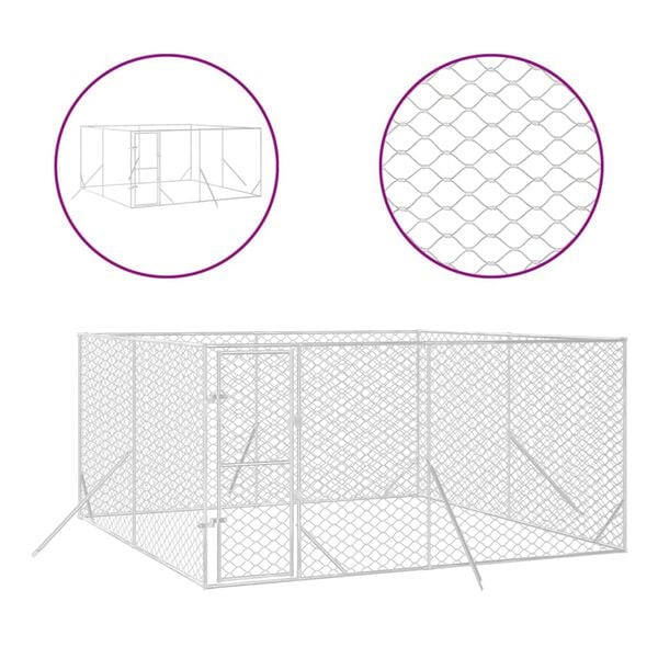 vidaXL Outdoor Dog Kennel Silver 4x4x2 m Galvanised Steel