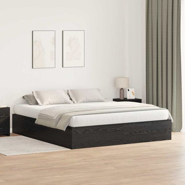 vidaXL Storage Bed Frame Black Oak 200 x 200 cm Engineered Wood