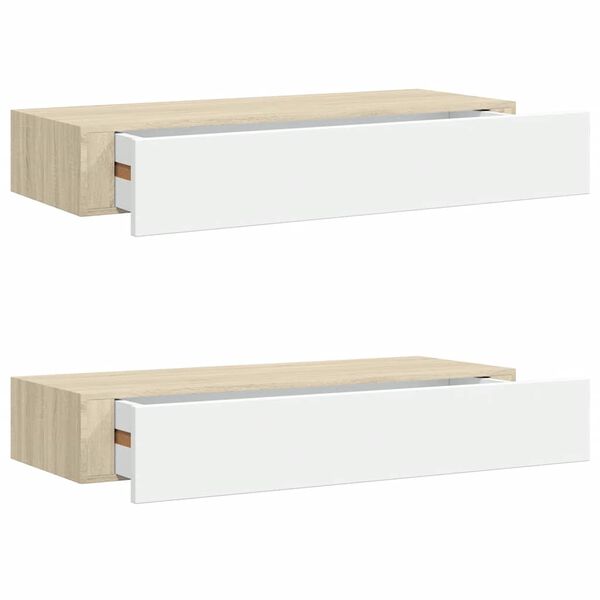 vidaXL Wall Drawer Shelves 2 pcs Oak and White 60x23.5x10cm MDF