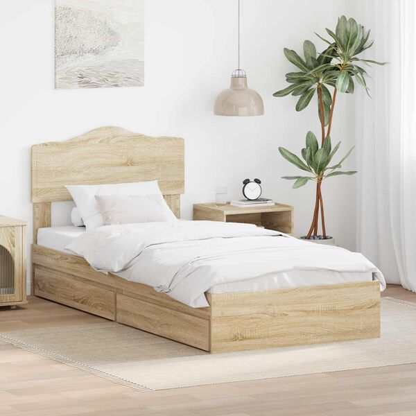 vidaXL Storage Bed with Drawer Sonoma Oak 70 x 190 cm Engineered Wood