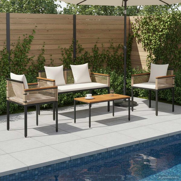 vidaXL Outdoor Furniture Set 4 pcs Beige and Cream White PE Rattan