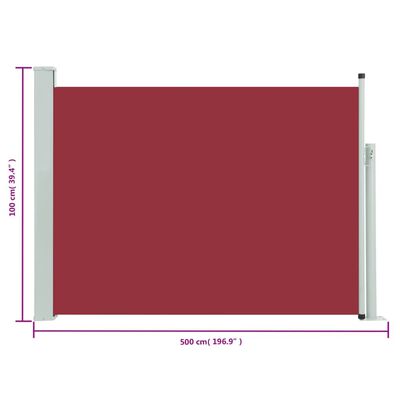 vidaXL Patio Retractable Side Awning 100x500 cm Red