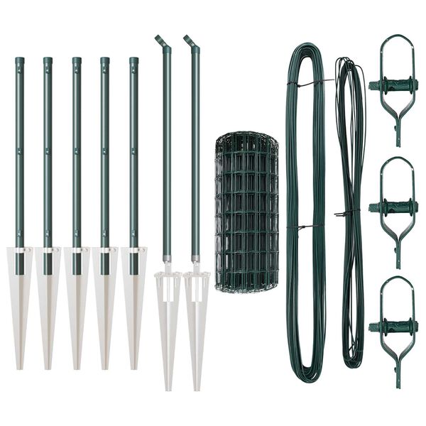 vidaXL Fence with Post Green 0.6 x 10 m Steel and PVC