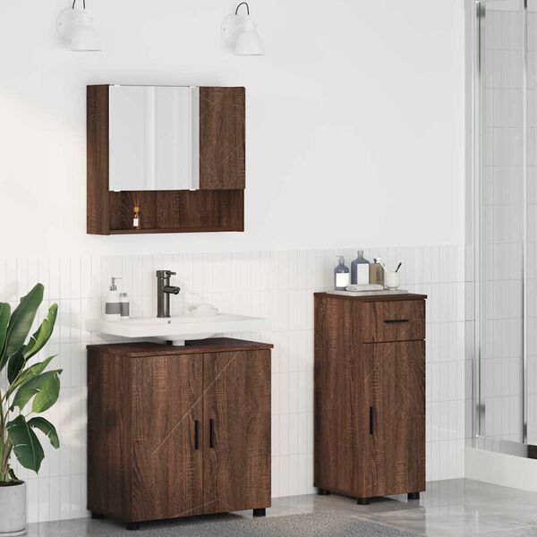 vidaXL Bathroom Furniture Set 3 pcs Brown Oak Engineered wood & Metal