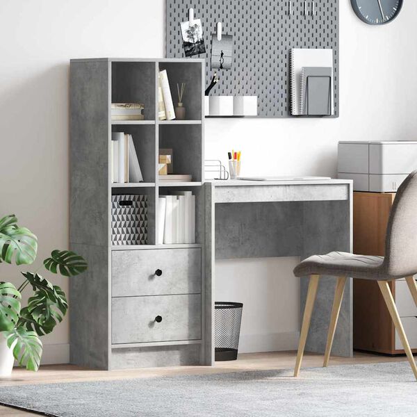 vidaXL Desk with Drawer 2 pcs Concrete Grey
