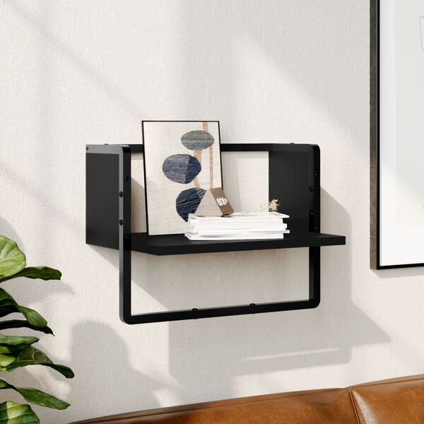 vidaXL Wall Shelf with Bar Black 40x25x30 cm