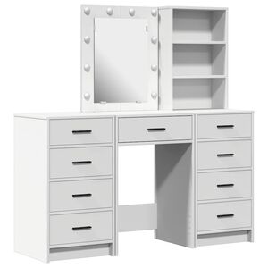vidaXL Dressing Table with Mirror Lights 3 pcs White Engineered wood