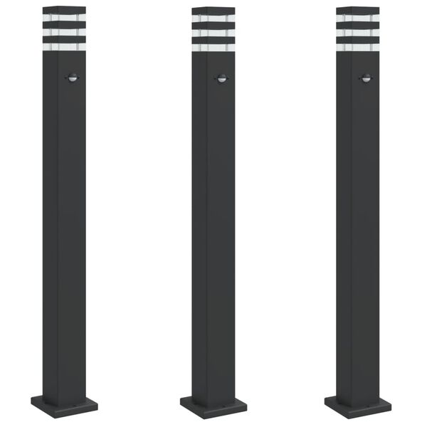 vidaXL Outdoor Floor Lamps with Sensors 3pcs Black 110 cm Aluminium