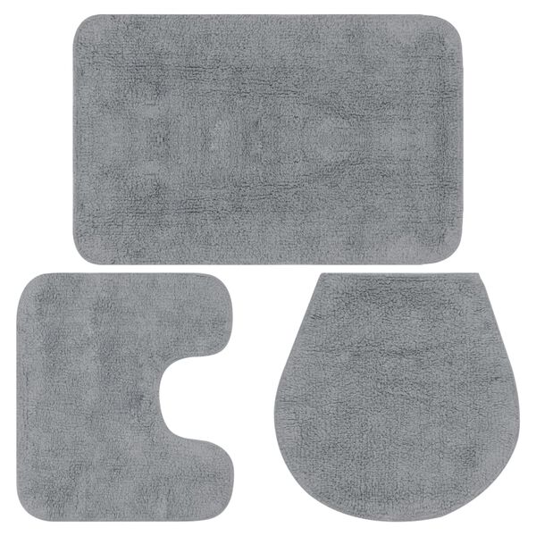 vidaXL Bathroom Mat Set 3 Pieces Fabric Grey