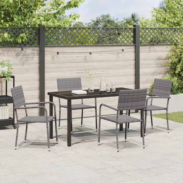 vidaXL Garden Dining Set with Cushion 5 pcs Grey Poly Rattan