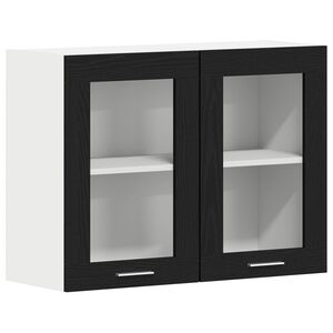 vidaXL Hanging Glass Cabinet with Shelf Riga Black oak 80 x 31 x 60 cm