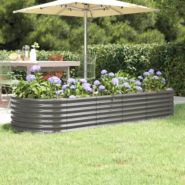 vidaXL Garden Raised Bed Galvanised Steel 224x80x36 cm Grey